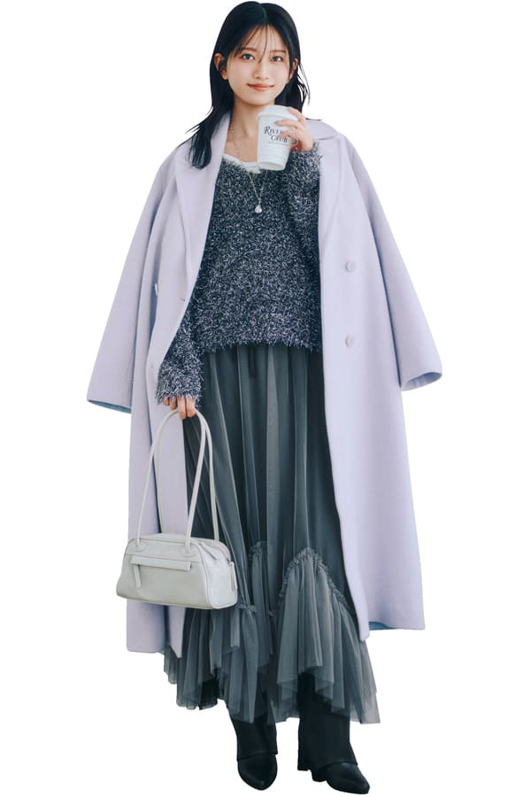 リバーシブル＆ペチコート取り外しOK！ マルチWAYチュールスカート『春に向けて気になる華やかなチュールスカート。実は重たく見えがちな冬のおしゃれに、華やかな抜け感を添えてくれる効果も♡ 最近はインナーを外せるタイプが多く着回し力も◎。』