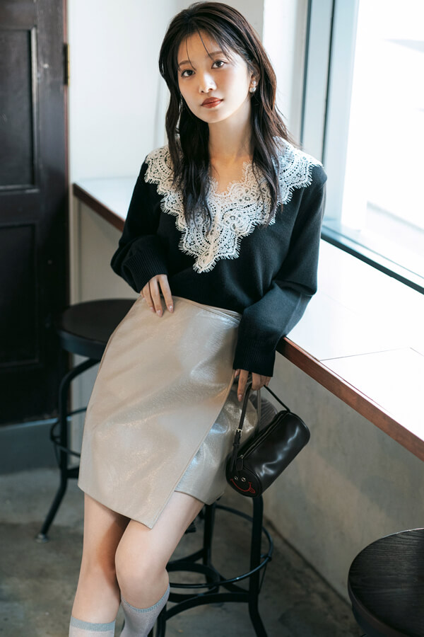 レースニット×ミニコーデ