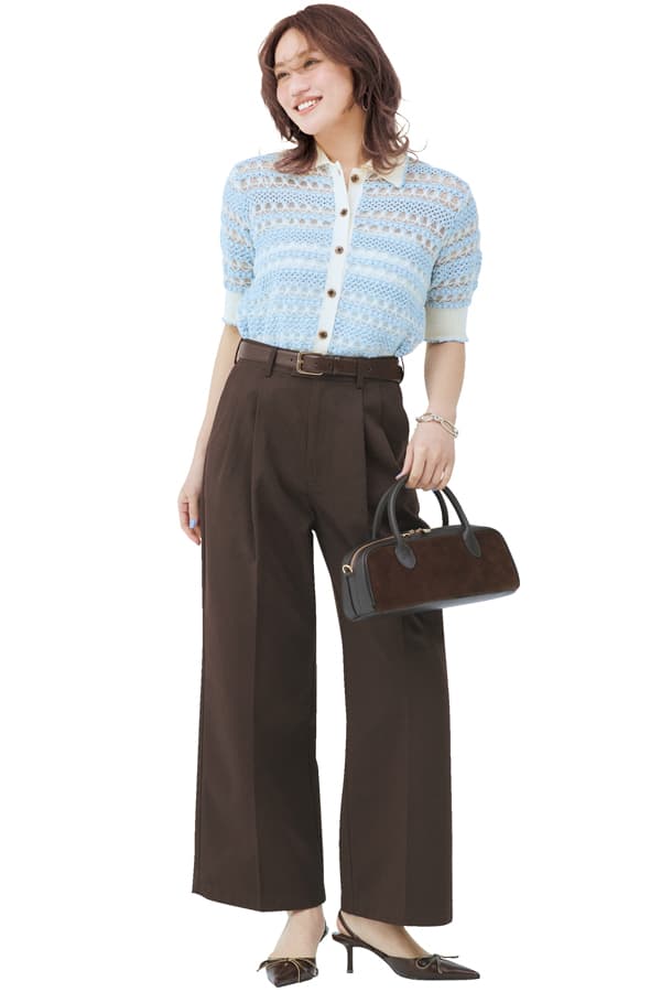 ポロニット×スラックスコーデ